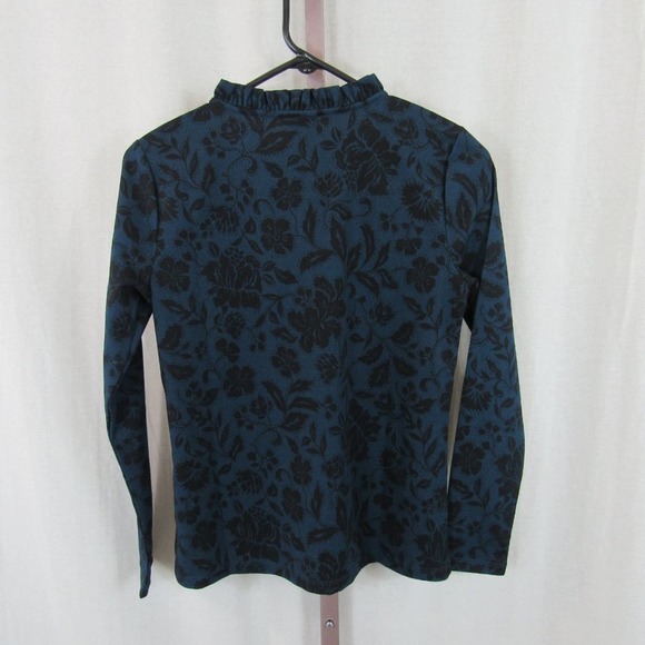 NWT Ann Taylor Petite Small Floral Ruffle Neck Top Midnight Spruce - Picture 7 of 8